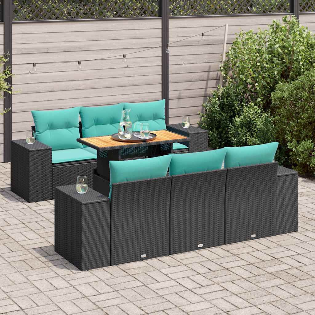 7-delige Loungeset met kussens poly rattan zwart is nu te koop bij PeponiXL, paradijselijk wonen!