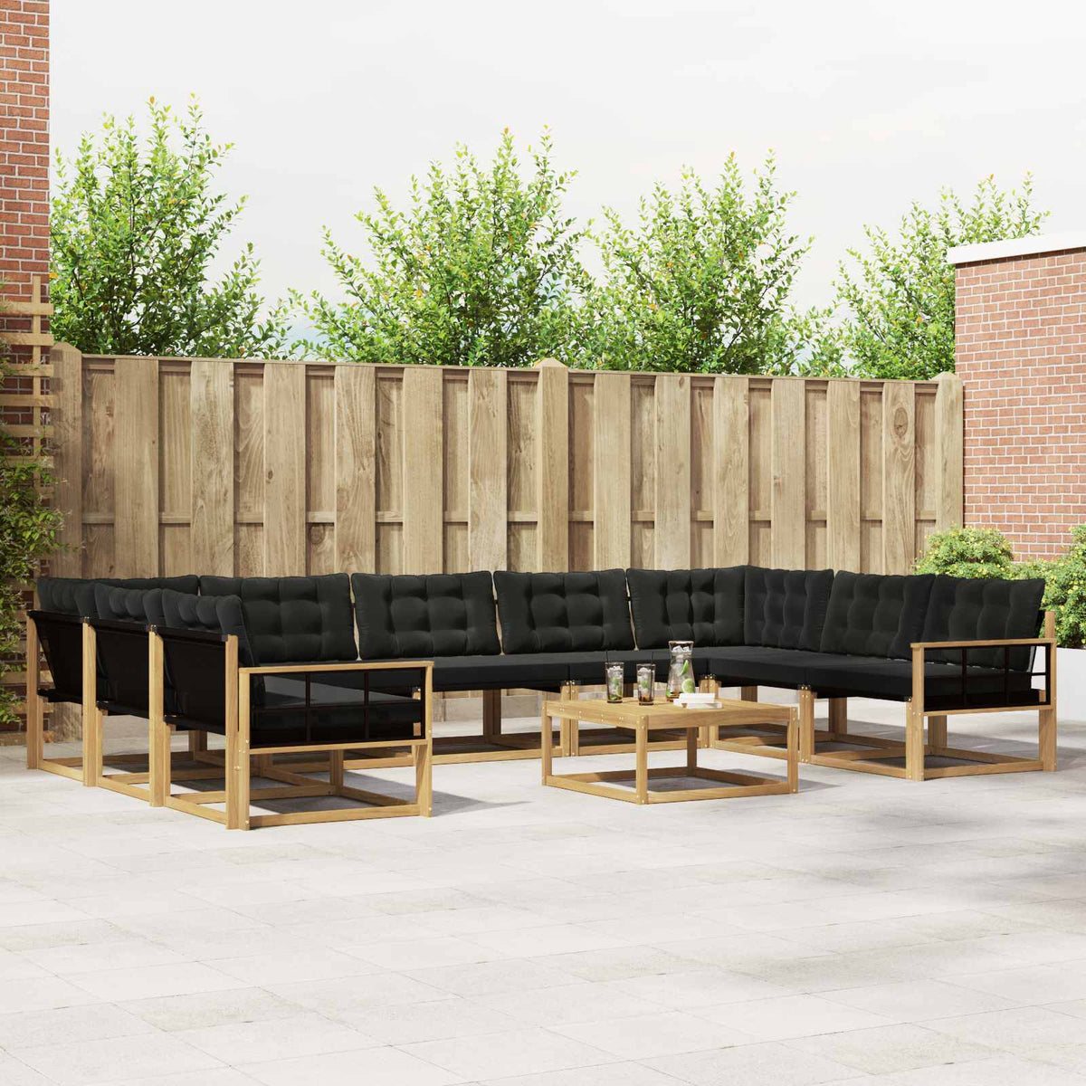 Buiten bankenset met kussen 10 pcs Wit en zwart is nu te koop bij PeponiXL, paradijselijk wonen!