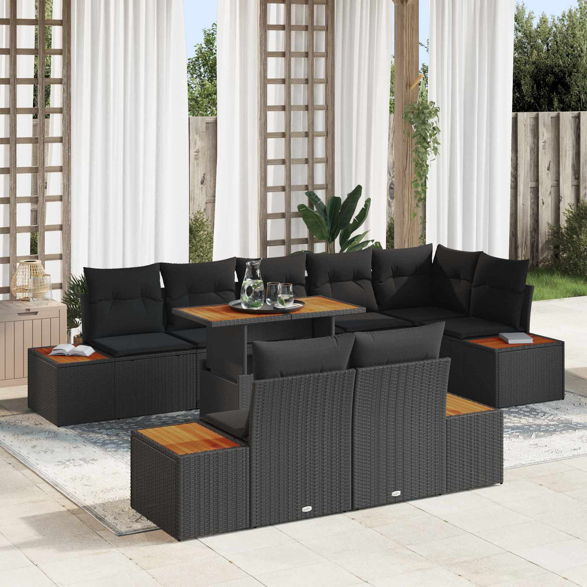 Tuin Sofa Set met opslag 9 pcs Zwart Poly riet is nu te koop bij PeponiXL, paradijselijk wonen!