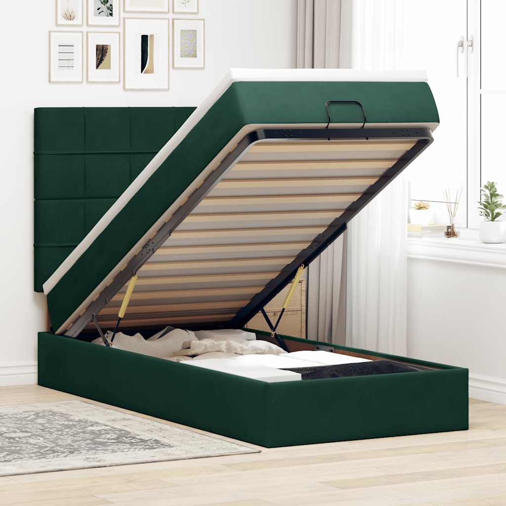 Ottoman bed met matrassen 80x200cm fluweel donkergroen is nu te koop bij PeponiXL, paradijselijk wonen!