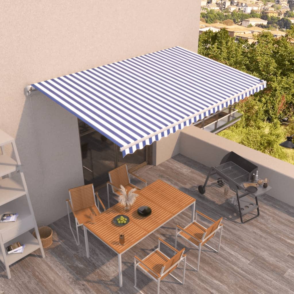 Luifel handmatig uittrekbaar 500x350 cm blauw en wit is nu te koop bij PeponiXL, paradijselijk wonen!