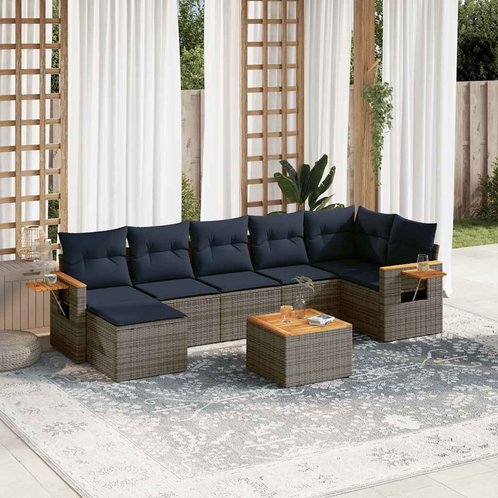 8-delige Loungeset met kussens poly rattan grijs is nu te koop bij PeponiXL, paradijselijk wonen!