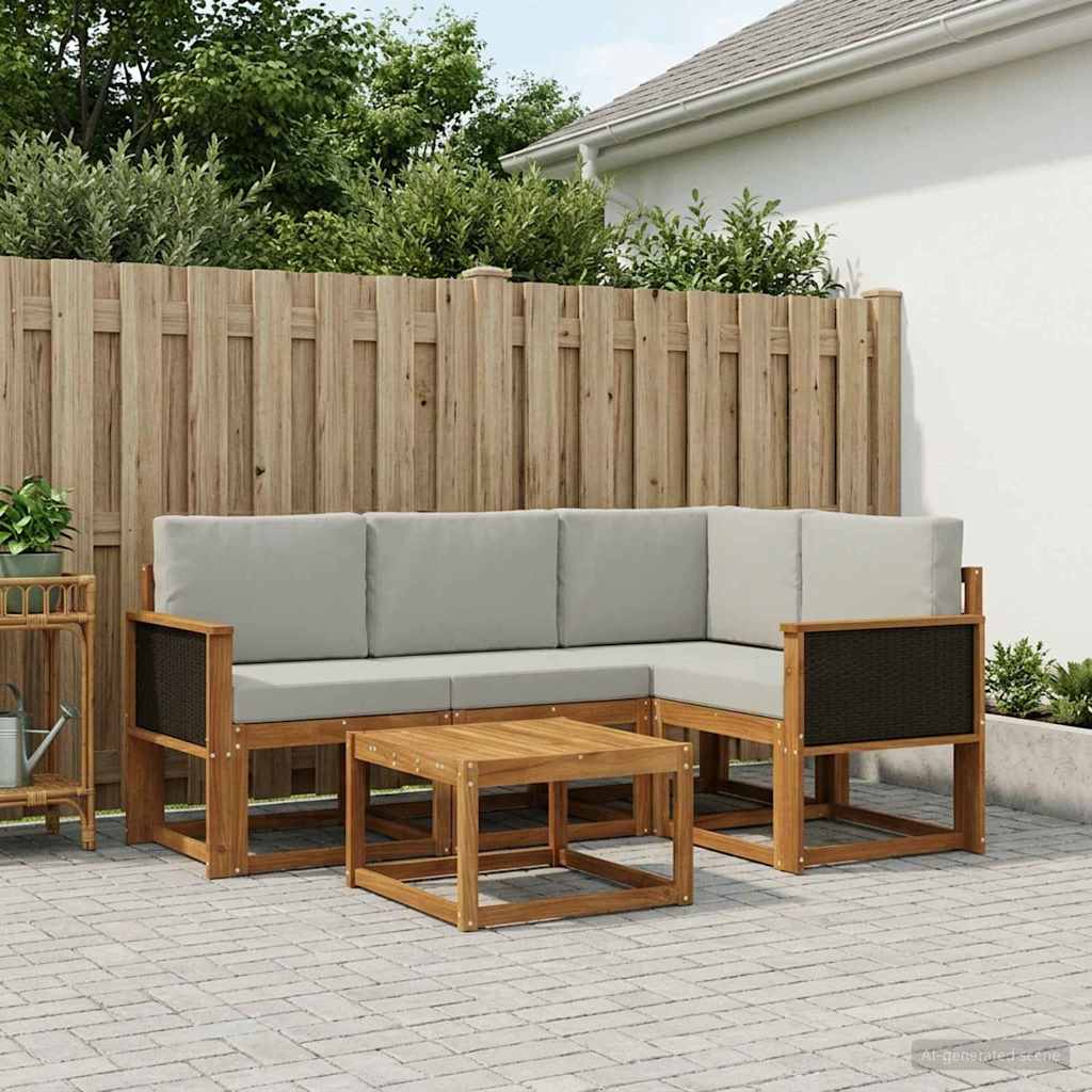 Buiten bankenset 5 pcs Naturel en lichtgrijs Polyester is nu te koop bij PeponiXL, paradijselijk wonen!