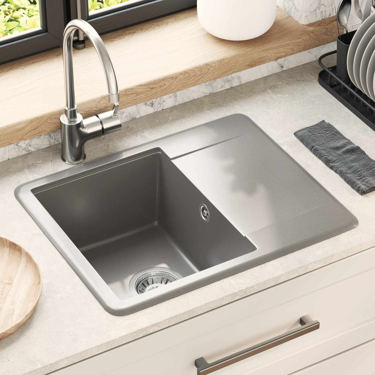 Wasbak Grijs 560 x 460 mm 80% Kwarts en 20% Hars is nu te koop bij PeponiXL, paradijselijk wonen!