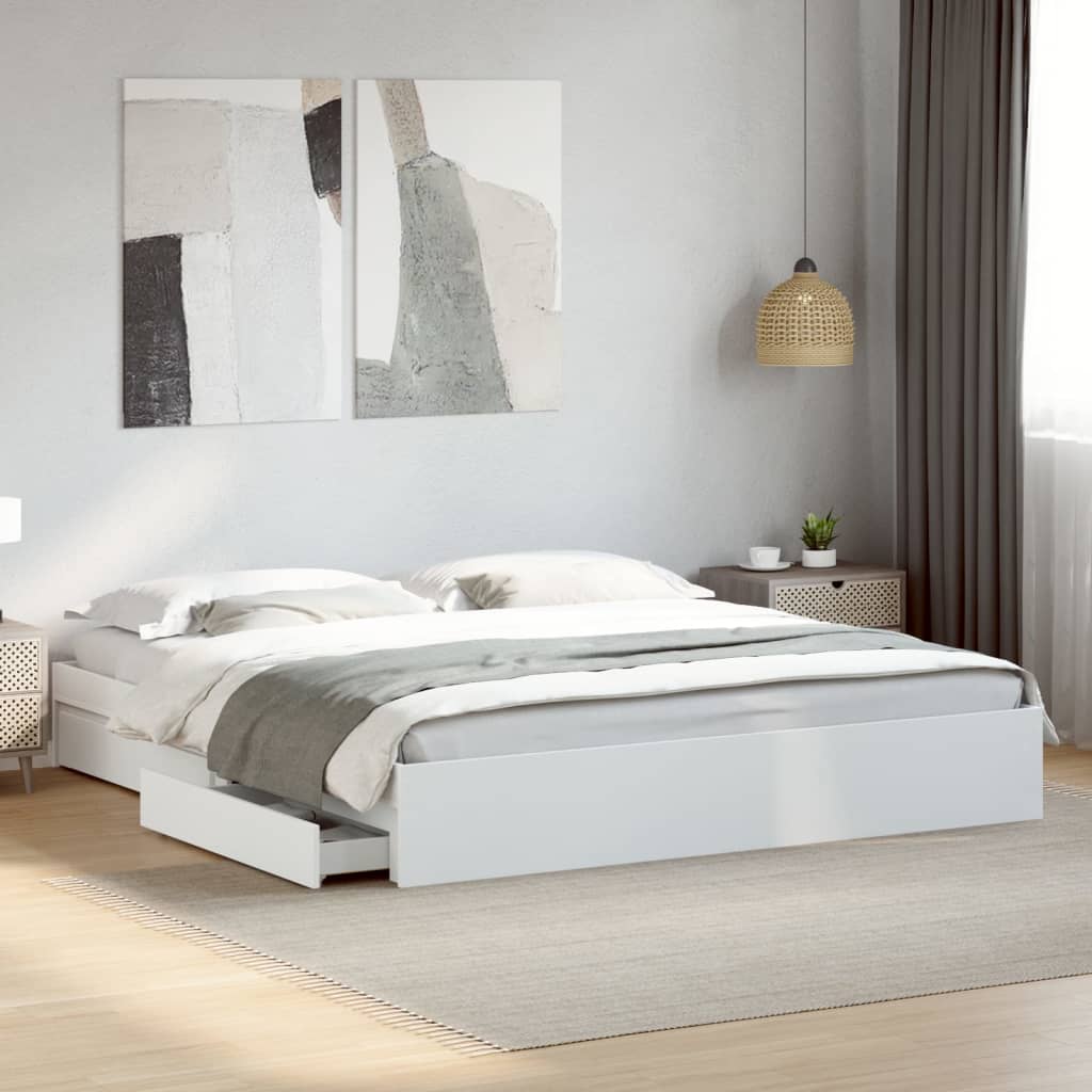 Bedframe met lades bewerkt hout wit 200x200 cm is nu te koop bij PeponiXL, paradijselijk wonen!
