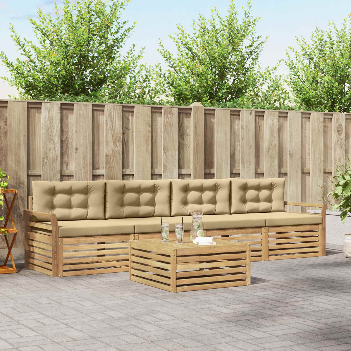 Buiten bankenset 5 pcs Wit en Beige Massief Acaciahout is nu te koop bij PeponiXL, paradijselijk wonen!