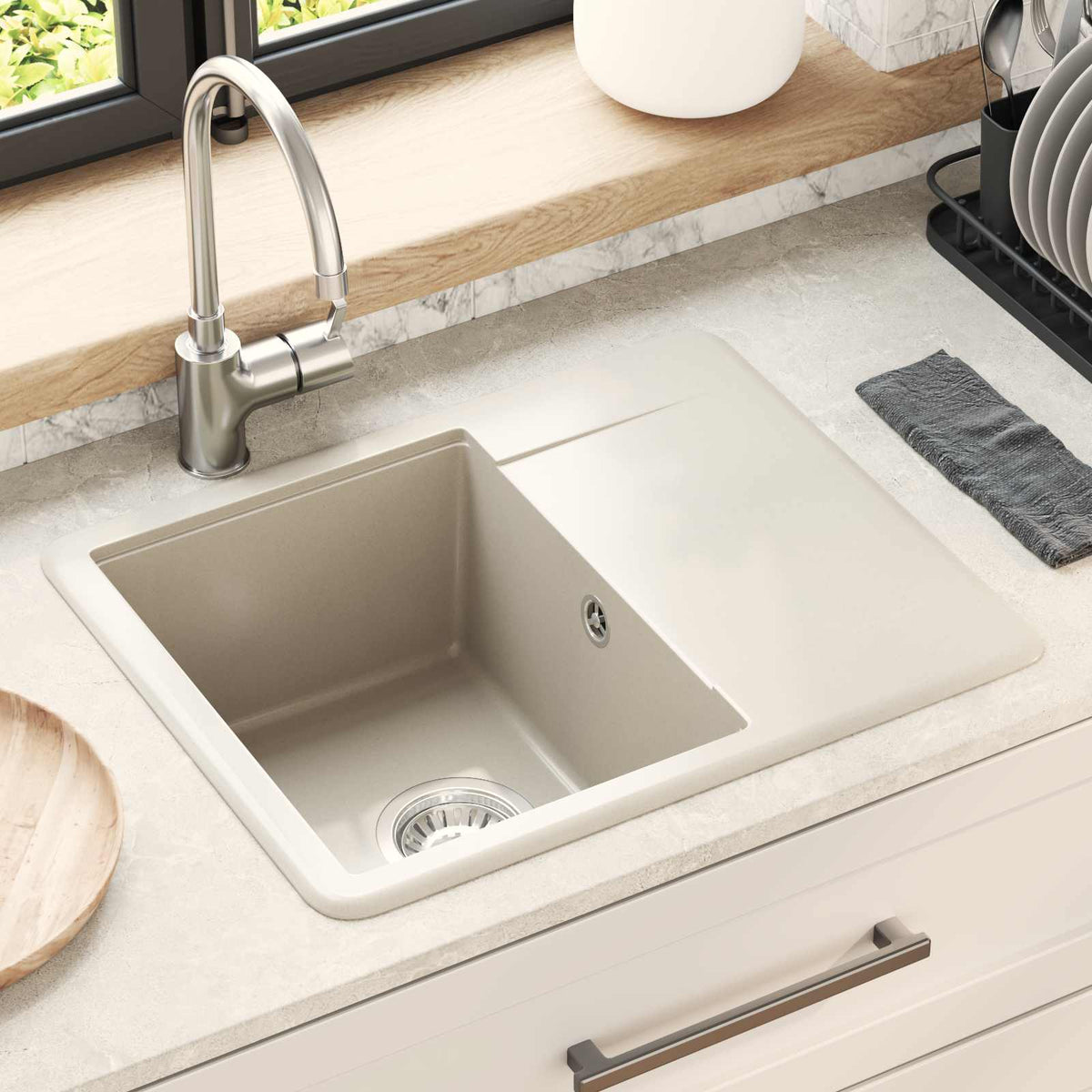 Wasbak Beige 560 x 460 mm 80% Kwarts en 20% Hars is nu te koop bij PeponiXL, paradijselijk wonen!