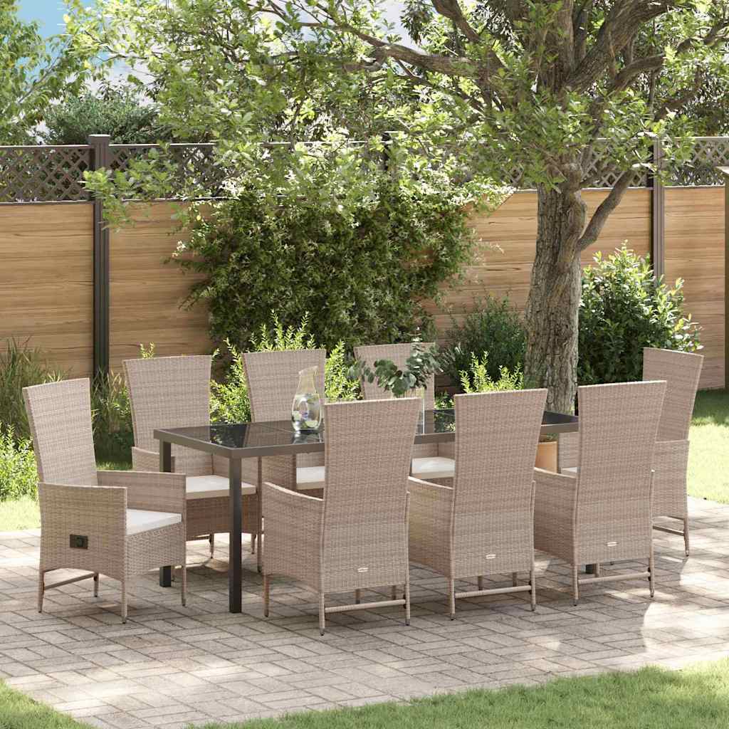 Tuin eettafelset met kussen 9 pcs Beige poly rattan is nu te koop bij PeponiXL, paradijselijk wonen!