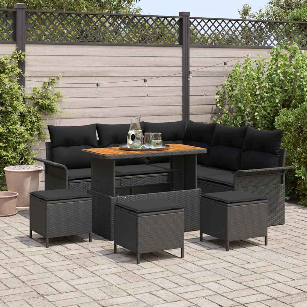 Tuin Sofa Set met kussen met opslag met kussen 9 pcs Zwart is nu te koop bij PeponiXL, paradijselijk wonen!
