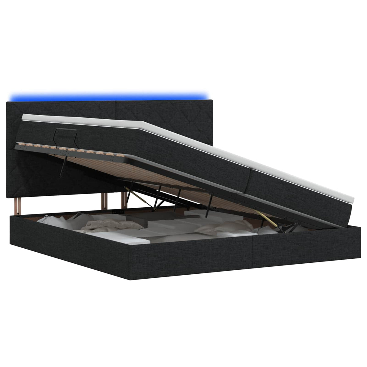 LED Opslagbed met Matras Zwart 200 x 200 cm Stof is nu te koop bij PeponiXL, paradijselijk wonen!