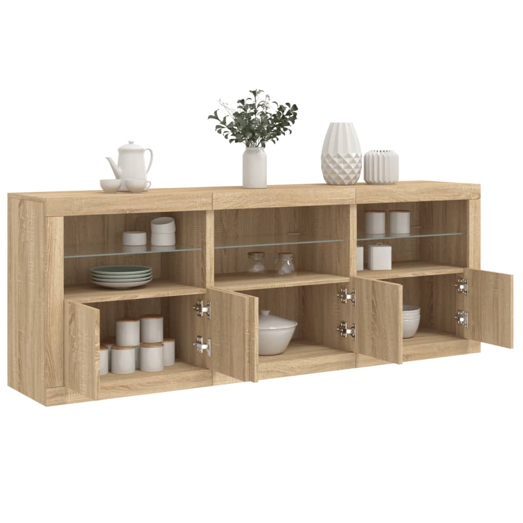 Dressoir met LED-verlichting 181,5x37x67 cm sonoma eikenkleurig is nu te koop bij PeponiXL, paradijselijk wonen!