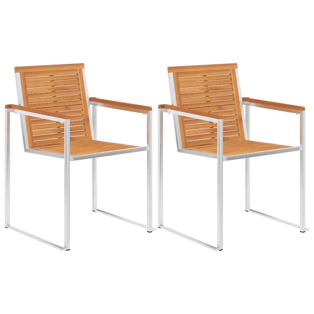 Tuinstoelen 2 st massief acaciahout en roestvrij staal is nu te koop bij PeponiXL, paradijselijk wonen!