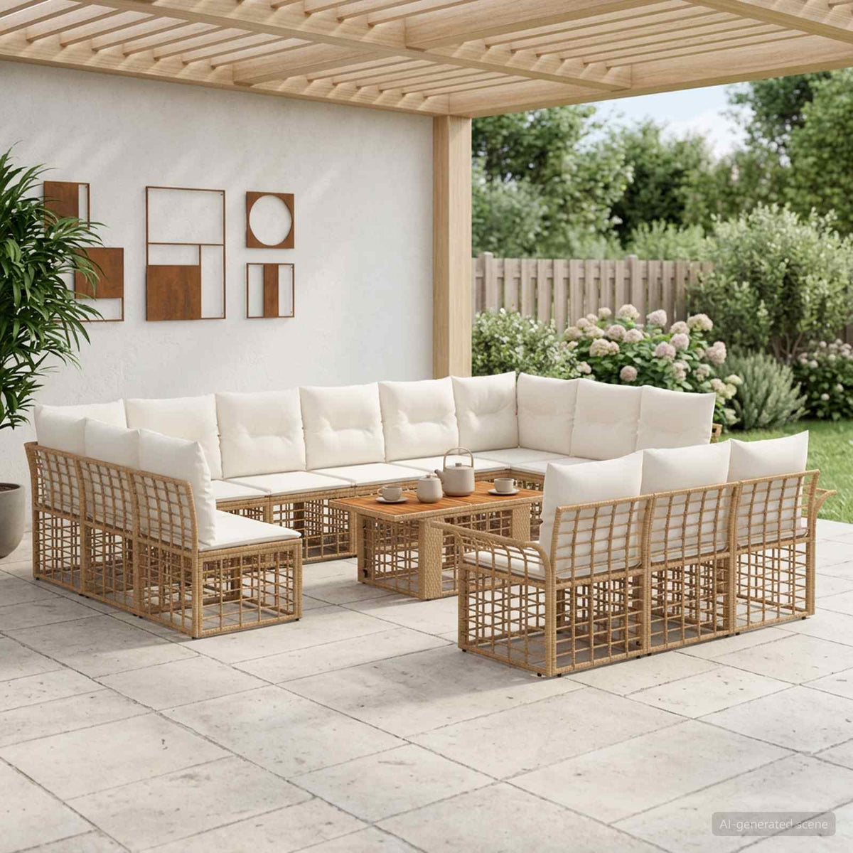 Tuinbankenset 14 st Natuurlijk en Crème Wit poly rattan is nu te koop bij PeponiXL, paradijselijk wonen!