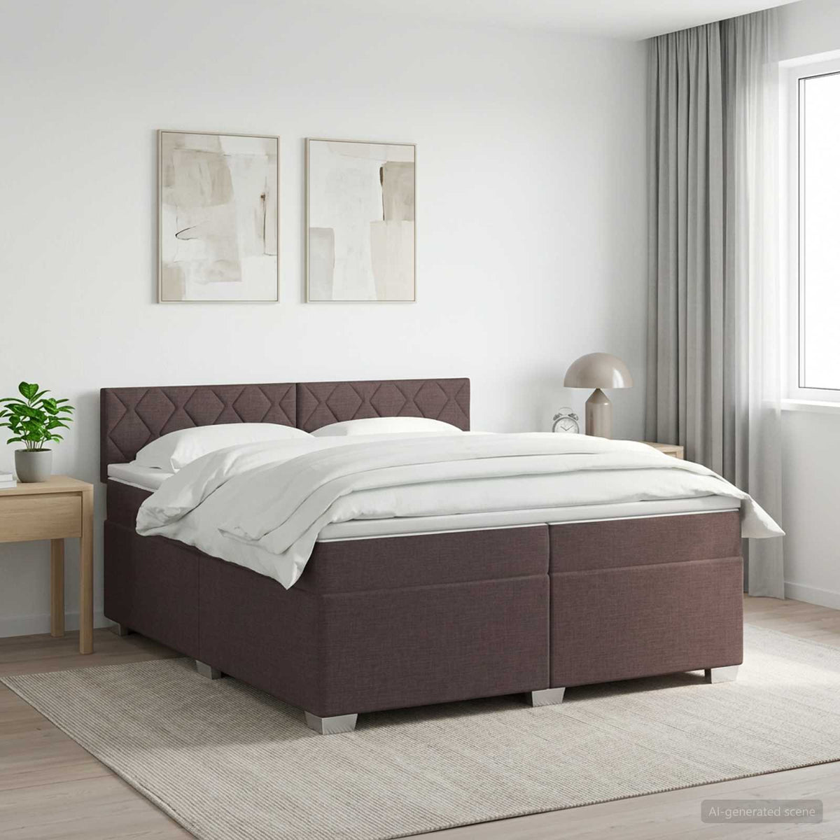 Boxspringbed met matras Donkerbruin 200 x 200 cm Stof is nu te koop bij PeponiXL, paradijselijk wonen!