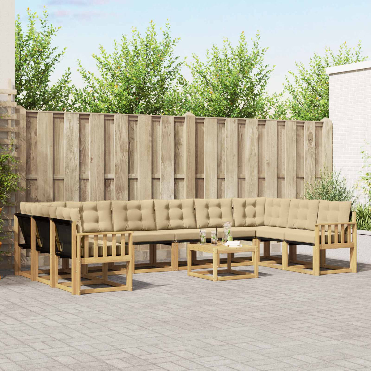 Buiten bankenset met kussen 11 pcs Wit en Beige is nu te koop bij PeponiXL, paradijselijk wonen!