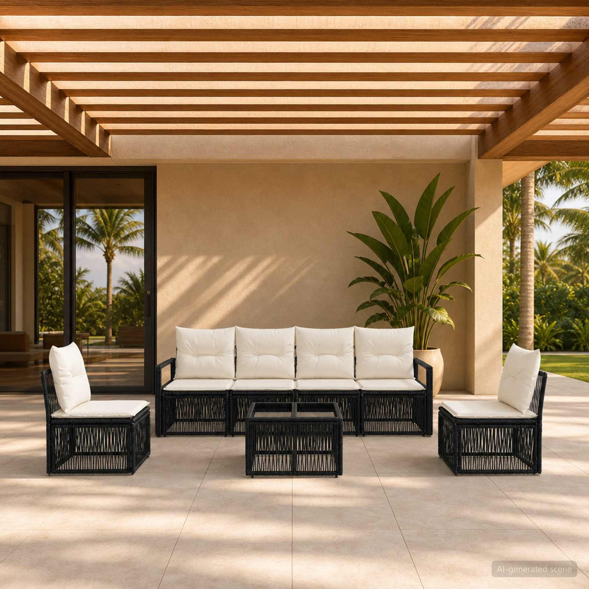 Tuinbankenset 7 pcs Zwart poly rattan is nu te koop bij PeponiXL, paradijselijk wonen!