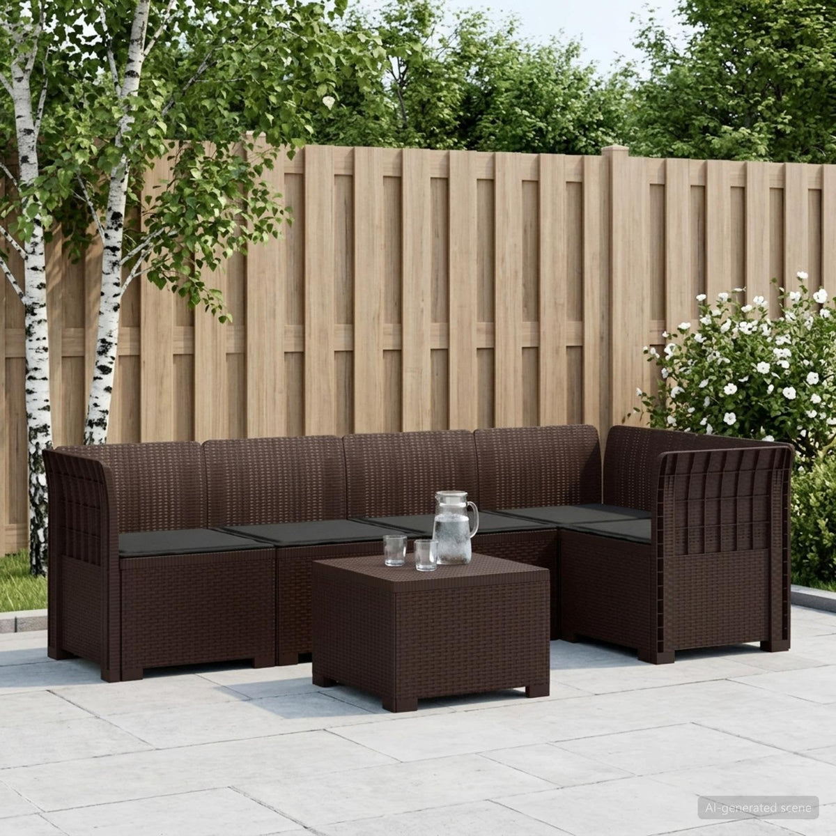 5-Zits Tuin Sofa met Kussens Rattan Look PP Bruin is nu te koop bij PeponiXL, paradijselijk wonen!