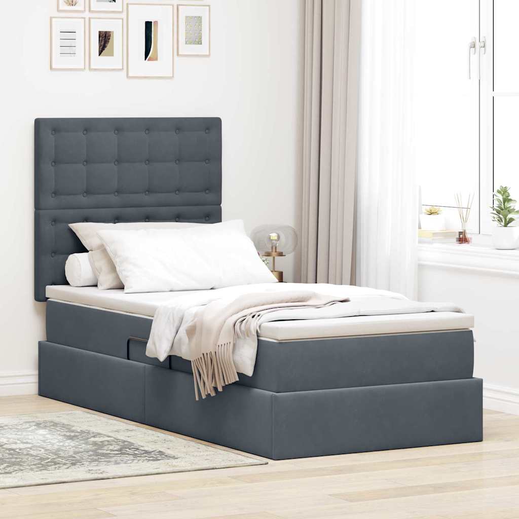Opslag bed met matras Donkergrijs 100 x 200 cm Fluweel is nu te koop bij PeponiXL, paradijselijk wonen!