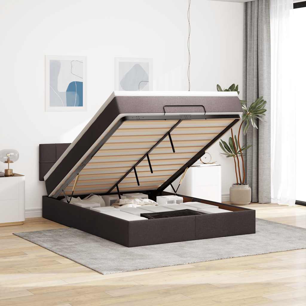 Ottoman bed met matras 140x200cm stof donkerbruin is nu te koop bij PeponiXL, paradijselijk wonen!