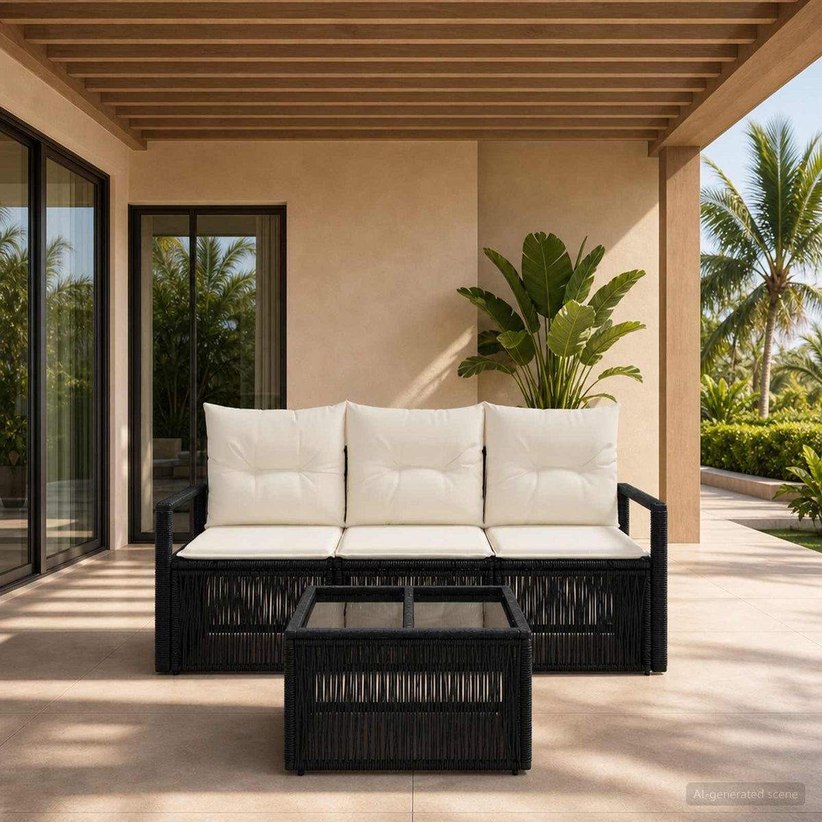 Tuinbankenset 4 pcs Zwart poly rattan is nu te koop bij PeponiXL, paradijselijk wonen!