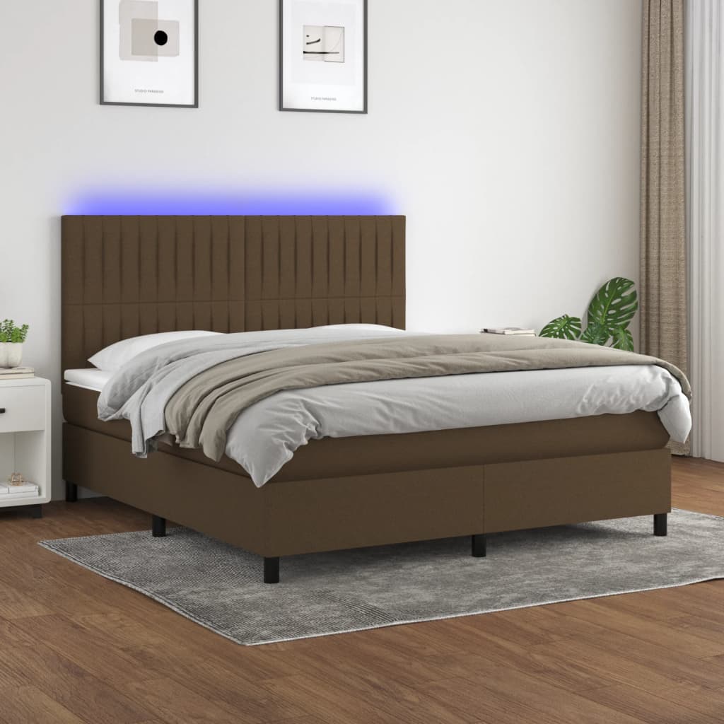 Boxspring met matras en LED stof donkerbruin 160x200 cm is nu te koop bij PeponiXL, paradijselijk wonen!