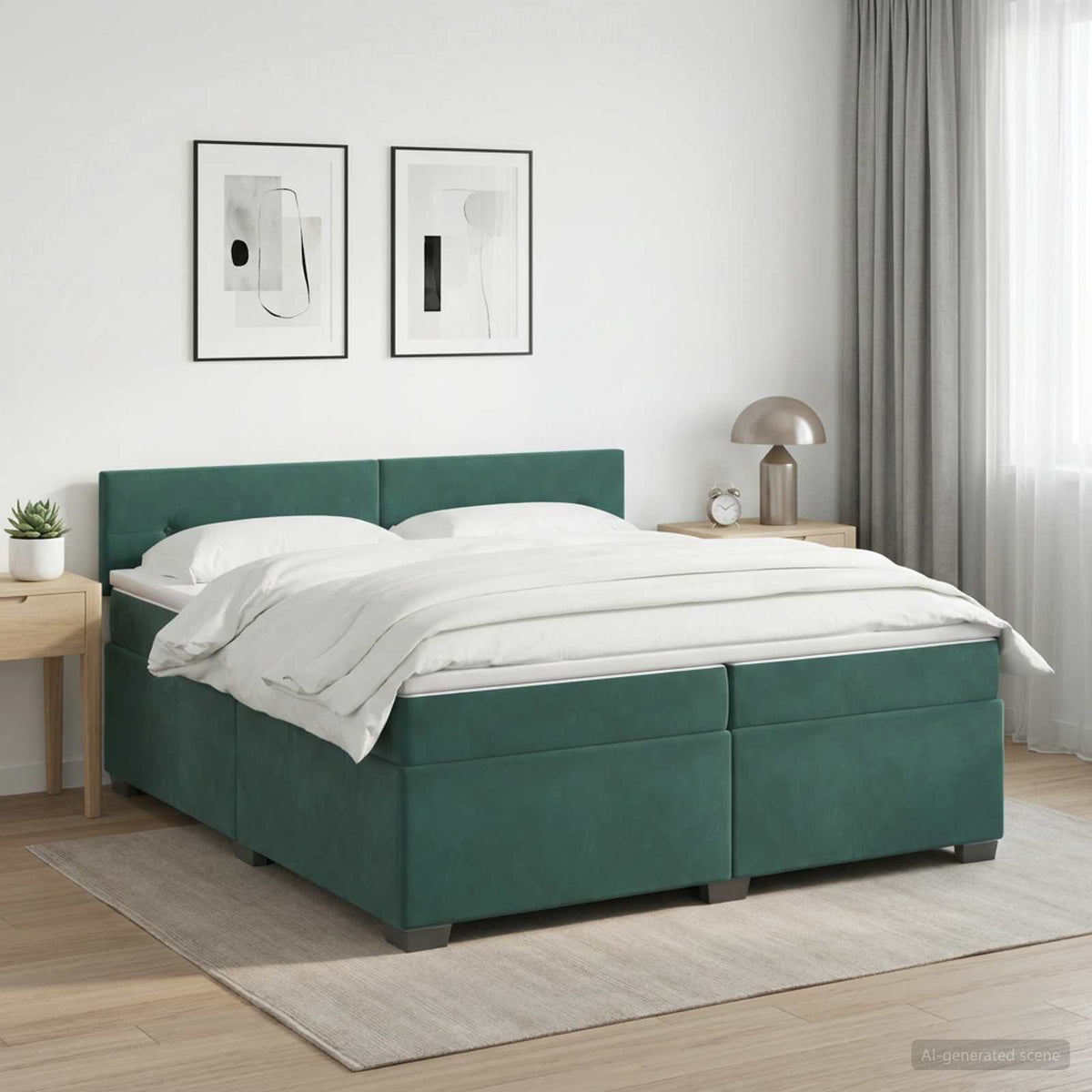 Boxspringbed met matras Donkergroen 200 x 200 cm Fluweel is nu te koop bij PeponiXL, paradijselijk wonen!