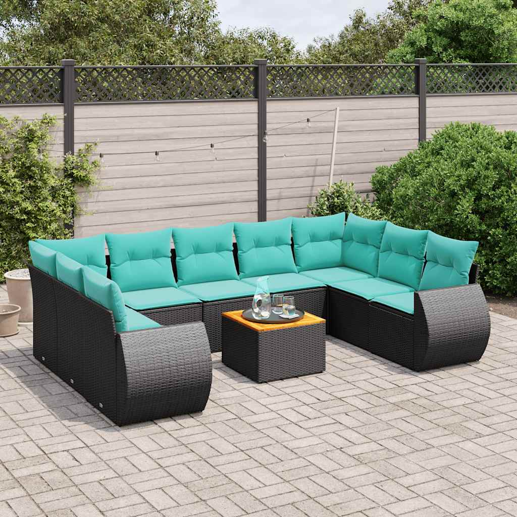 10-delige tuinbankset met kussens van zwart polyrotan is nu te koop bij PeponiXL, paradijselijk wonen!