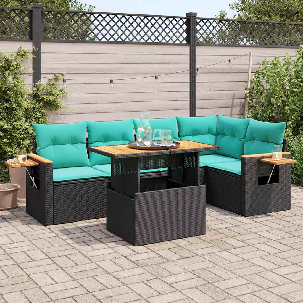 6-delige Loungeset met kussens poly rattan acacia zwart is nu te koop bij PeponiXL, paradijselijk wonen!