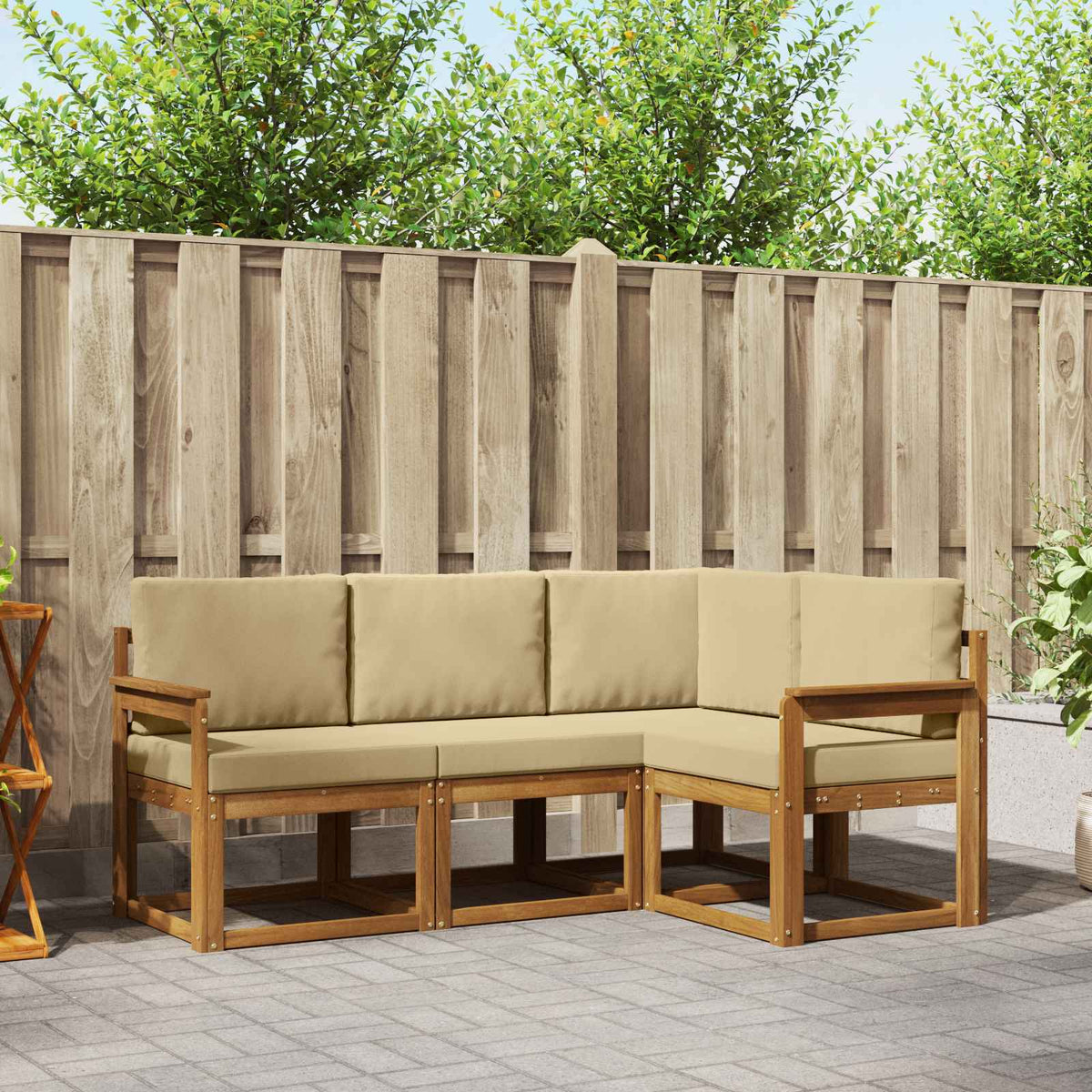 Buiten bankenset met kussen 4 pcs Natuurlijk en Beige is nu te koop bij PeponiXL, paradijselijk wonen!
