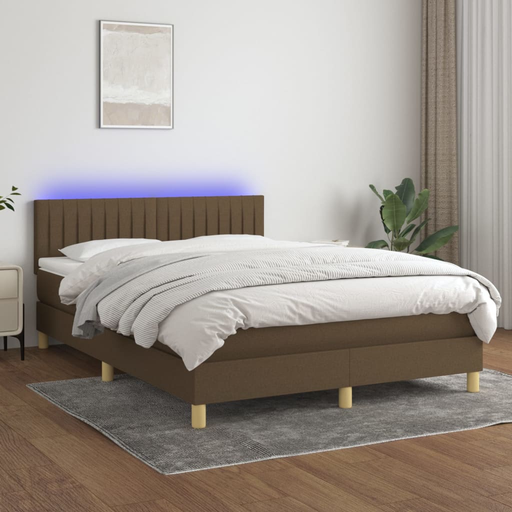 Boxspring met matras en LED stof donkerbruin 140x190 cm is nu te koop bij PeponiXL, paradijselijk wonen!