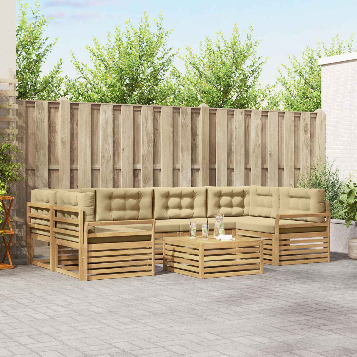 Buiten bankenset 7 pcs Wit en Beige is nu te koop bij PeponiXL, paradijselijk wonen!