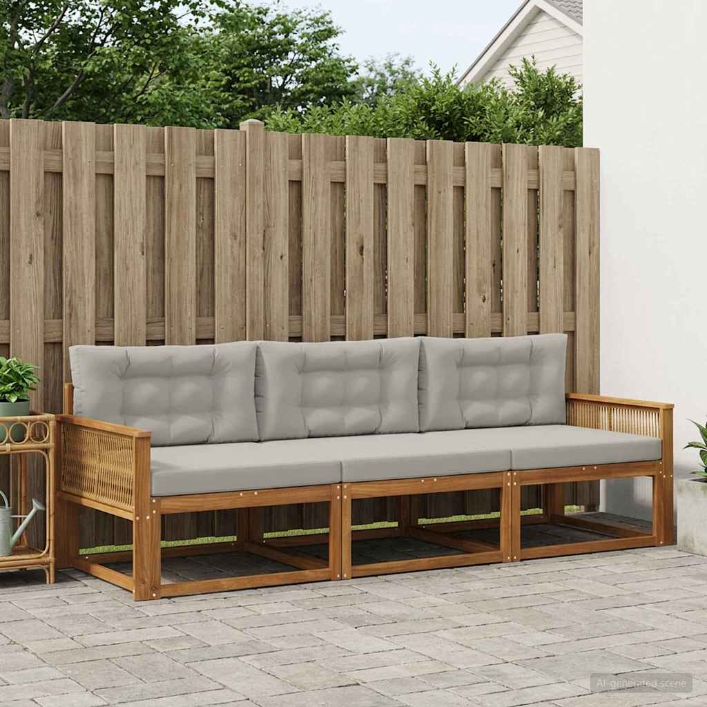 Buiten bankenset met kussen 3 pcs Natuurlijk en Lichtgrijs is nu te koop bij PeponiXL, paradijselijk wonen!