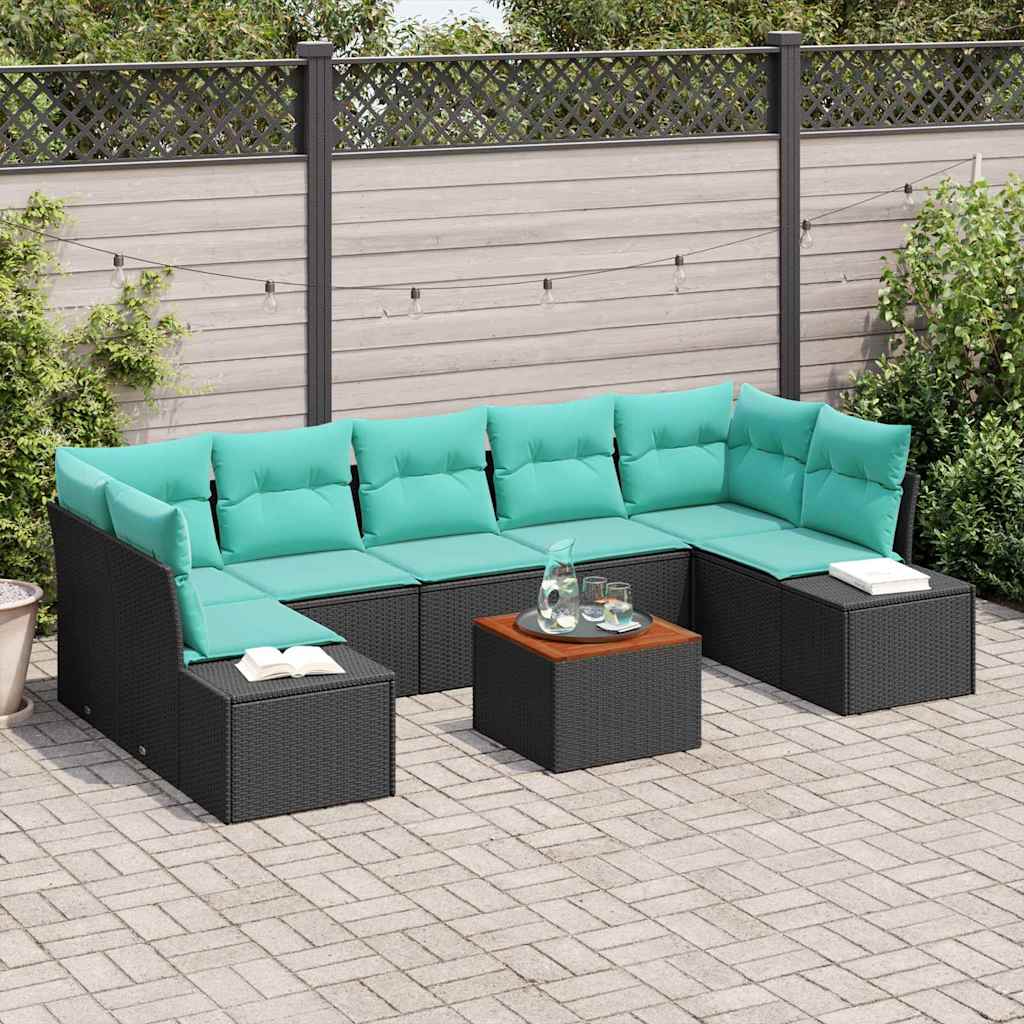 Tuinbankenset 8 st Zwart en Turquoise poly rattan is nu te koop bij PeponiXL, paradijselijk wonen!
