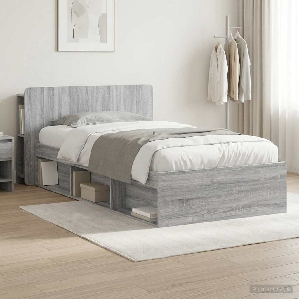 Bedframe met opslag Grijs Sonoma 75 x 190 cm Bewerkt hout is nu te koop bij PeponiXL, paradijselijk wonen!