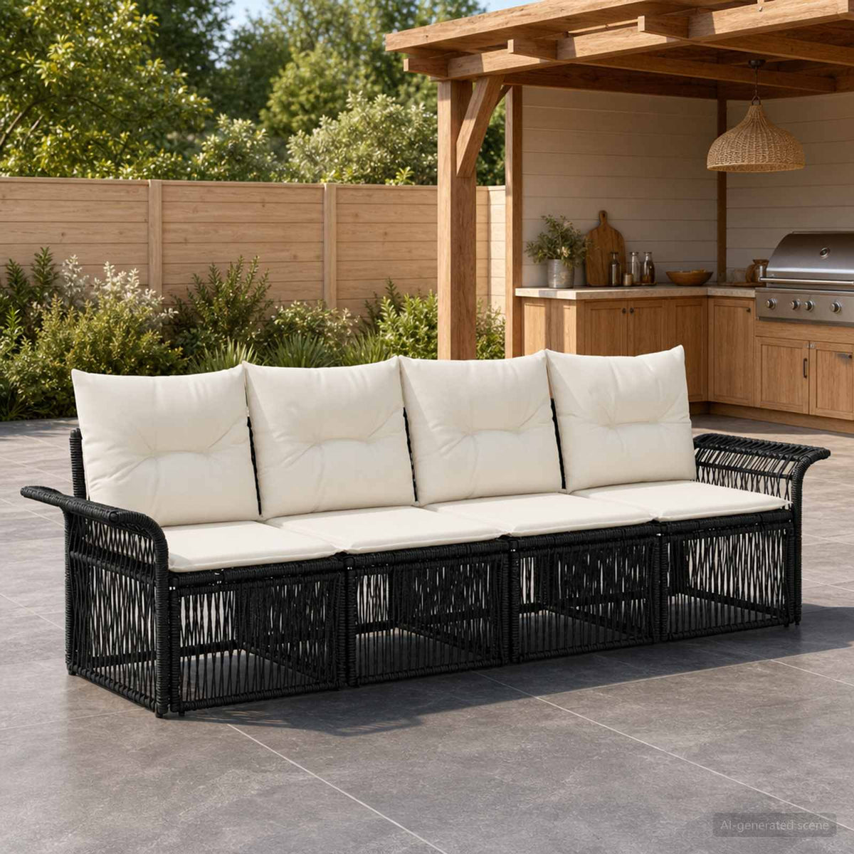 Tuinbankenset 4 pcs Zwart poly rattan is nu te koop bij PeponiXL, paradijselijk wonen!