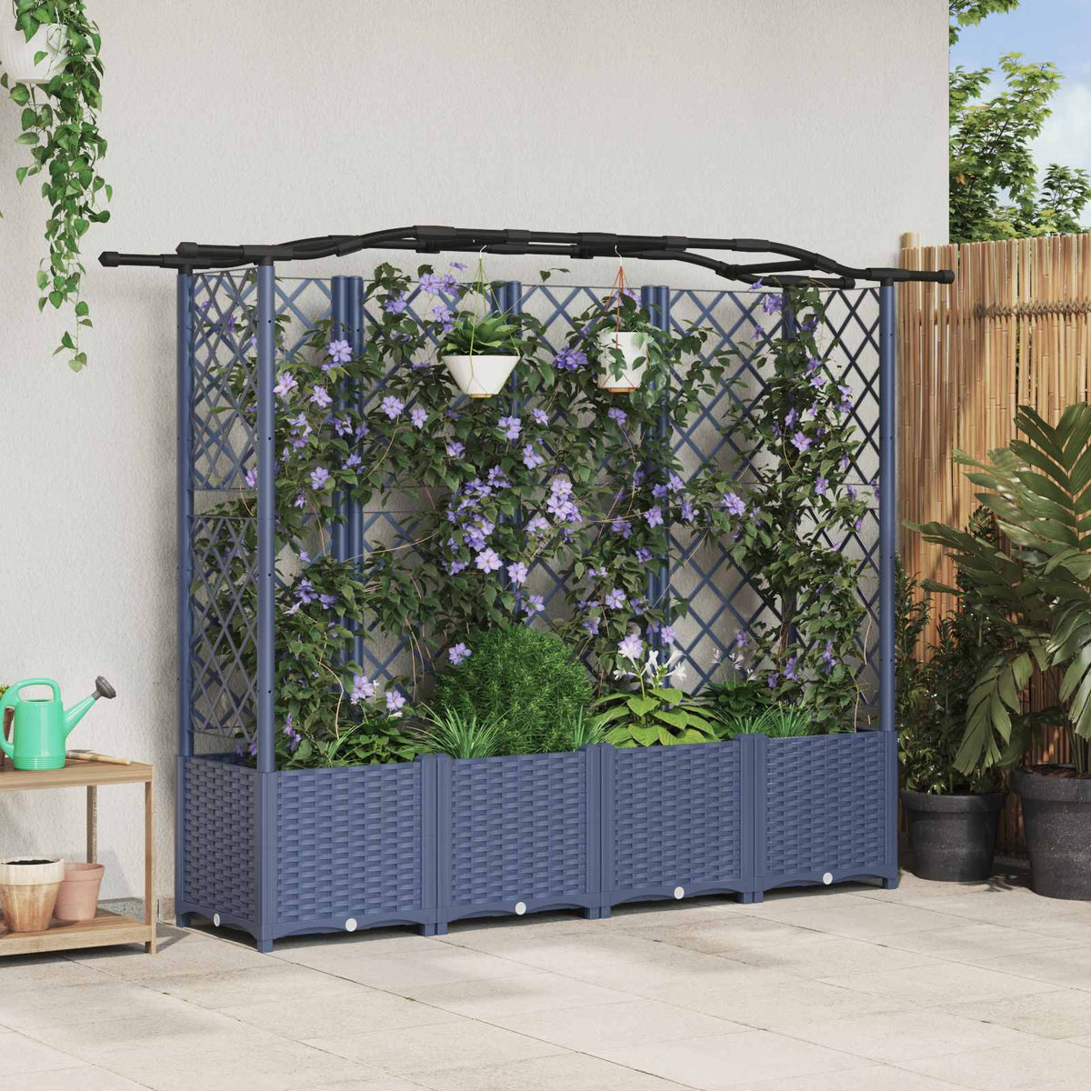 Verhoogd Bed met Trellis en Dak Grijs 204 x 40 x 141 cm PP is nu te koop bij PeponiXL, paradijselijk wonen!