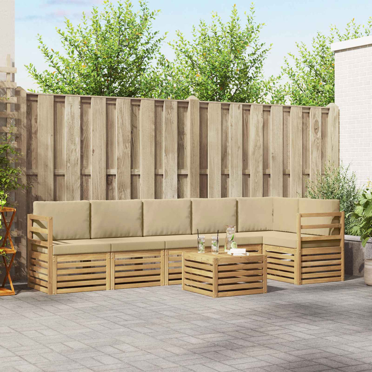 Buiten bankenset 7 pcs Wit en Beige 59 x 59 x 37 cm Polyester is nu te koop bij PeponiXL, paradijselijk wonen!