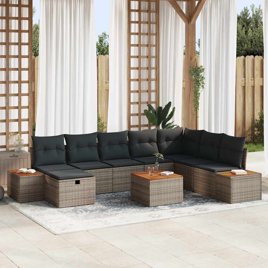 Tuin Sofa Set 9 st Grijs poly rattan is nu te koop bij PeponiXL, paradijselijk wonen!