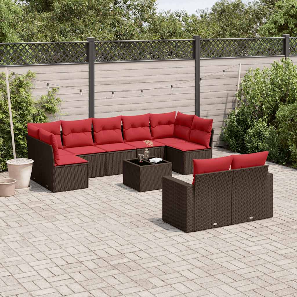 10-delige Loungeset met kussens poly rattan bruin is nu te koop bij PeponiXL, paradijselijk wonen!