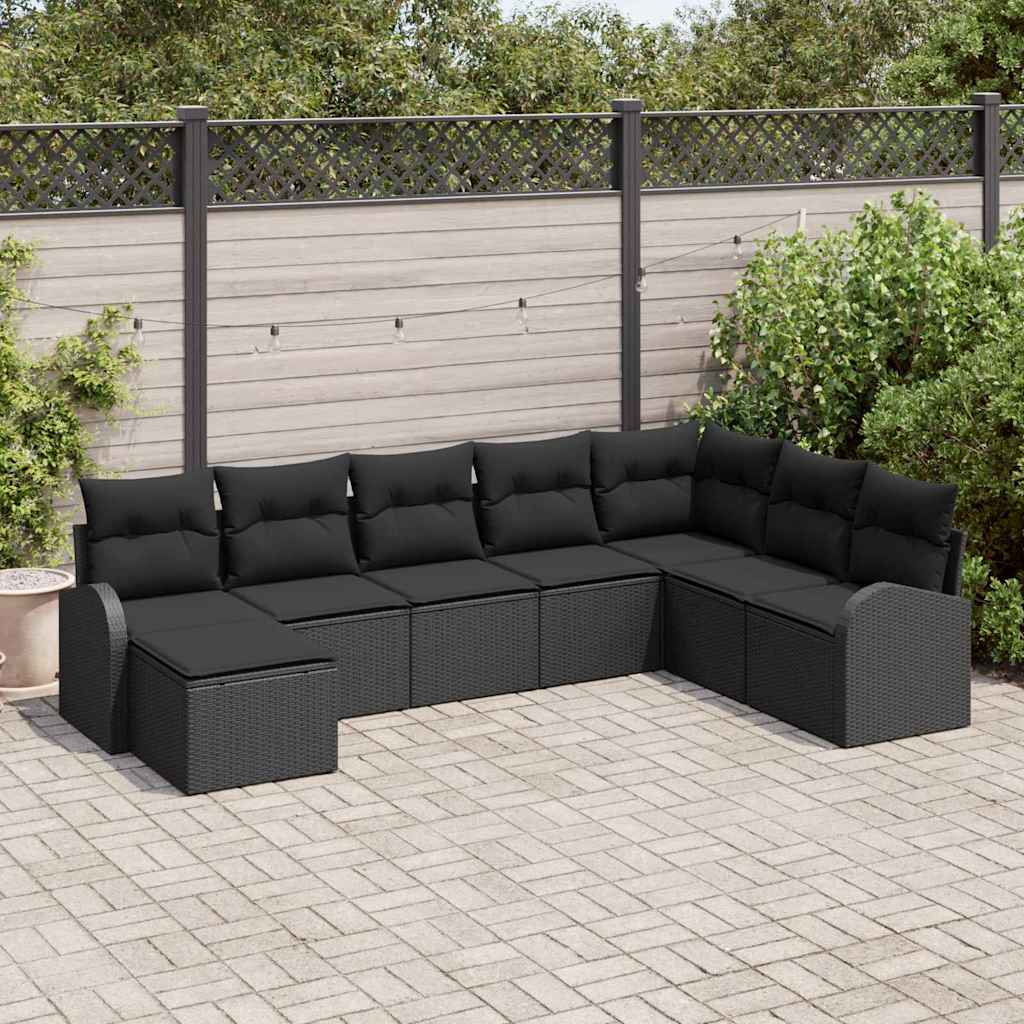 Bankstel met kussen met opslag 8 pcs Zwart poly rattan is nu te koop bij PeponiXL, paradijselijk wonen!