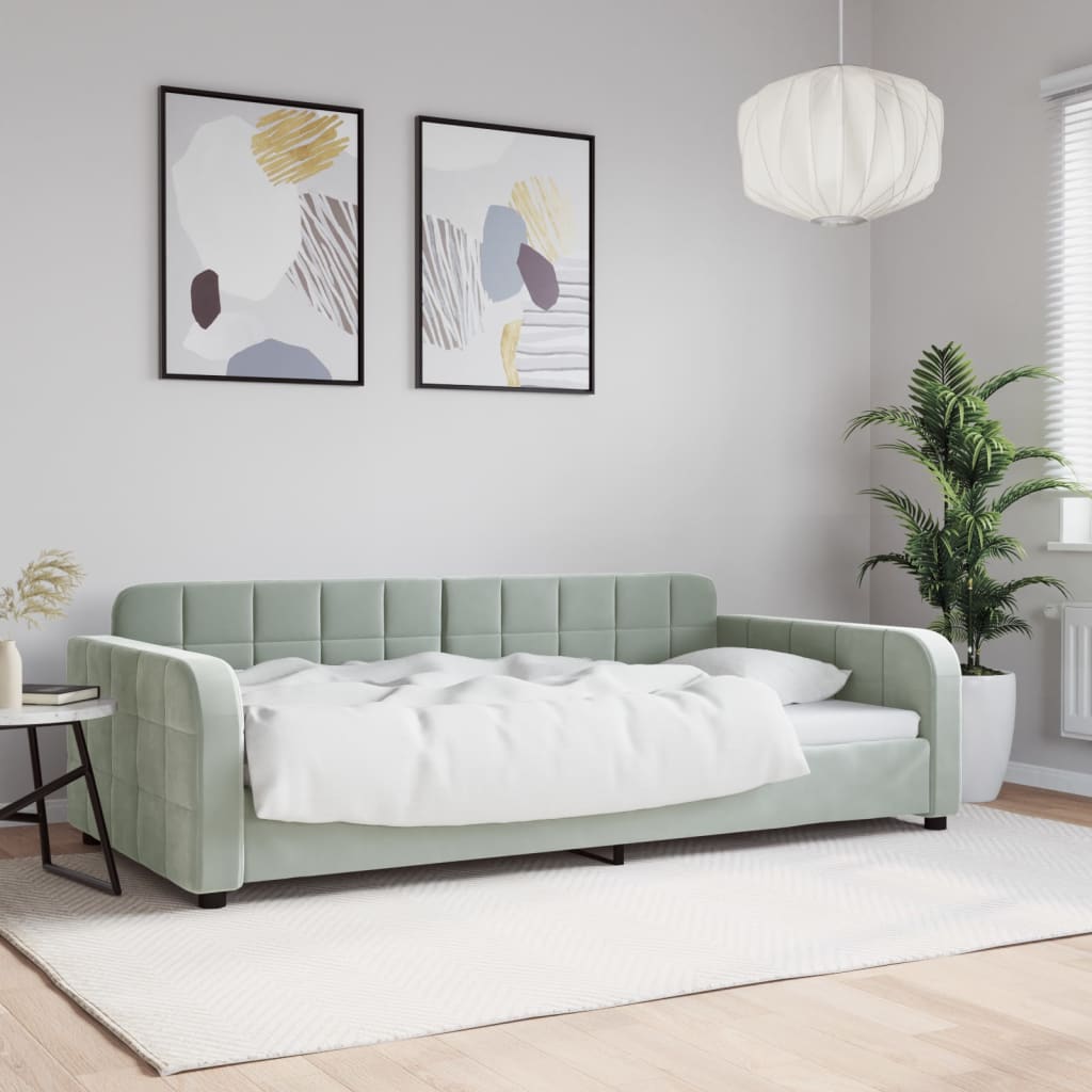 Slaapbank 100x190 cm fluweel lichtgrijs is nu te koop bij PeponiXL, paradijselijk wonen!