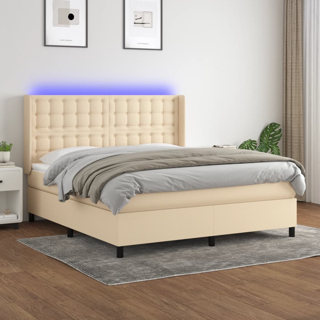 Boxspring met matras en LED stof crèmekleurig 160x200 cm is nu te koop bij PeponiXL, paradijselijk wonen!