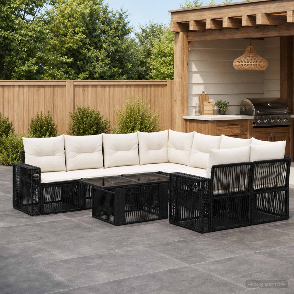 Tuinbankenset 9 st Zwart en Cream Wit poly rattan is nu te koop bij PeponiXL, paradijselijk wonen!