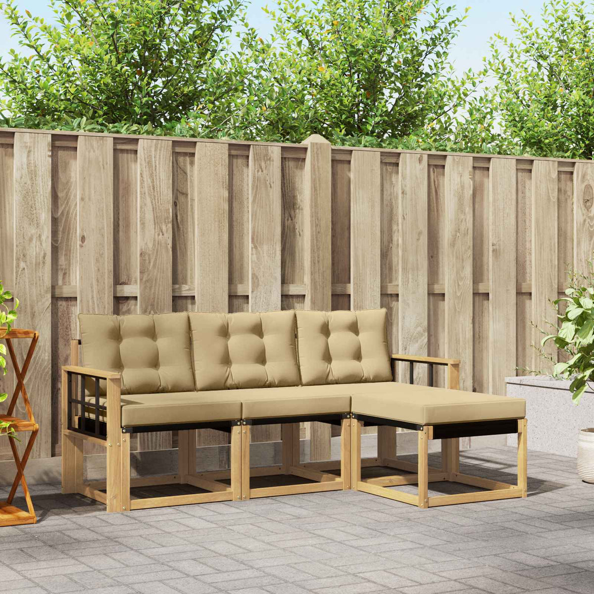 Buiten bankenset met kussen 4 pcs Wit en Beige is nu te koop bij PeponiXL, paradijselijk wonen!