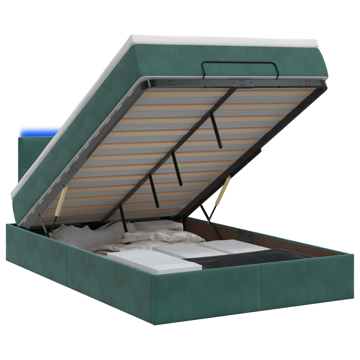Ottoman Bed met Matrassen en LED Donkergroen 120 x 190 cm is nu te koop bij PeponiXL, paradijselijk wonen!