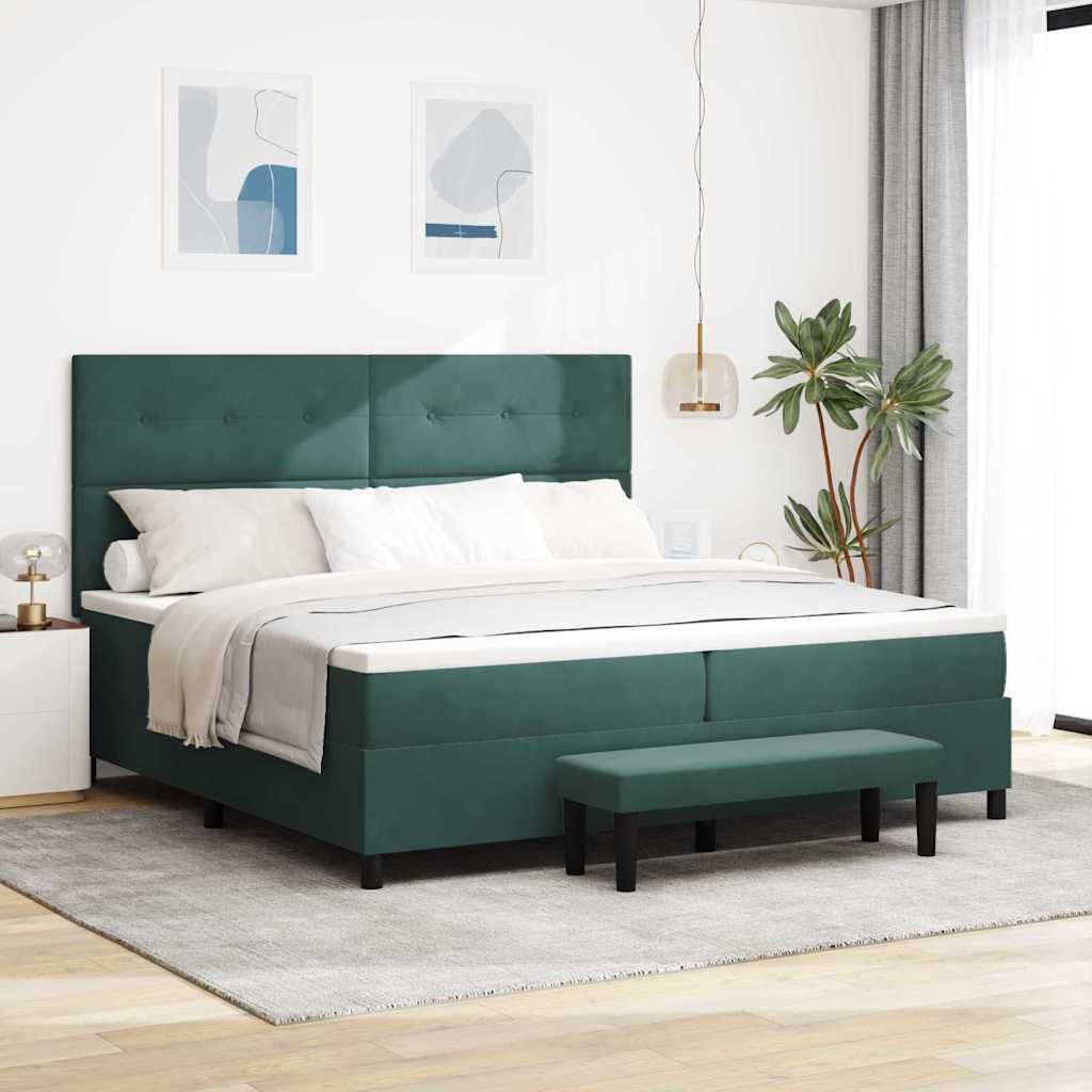 Boxspring bed met hoofdeinde Donkergroen 200 x 200 cm Fluweel is nu te koop bij PeponiXL, paradijselijk wonen!