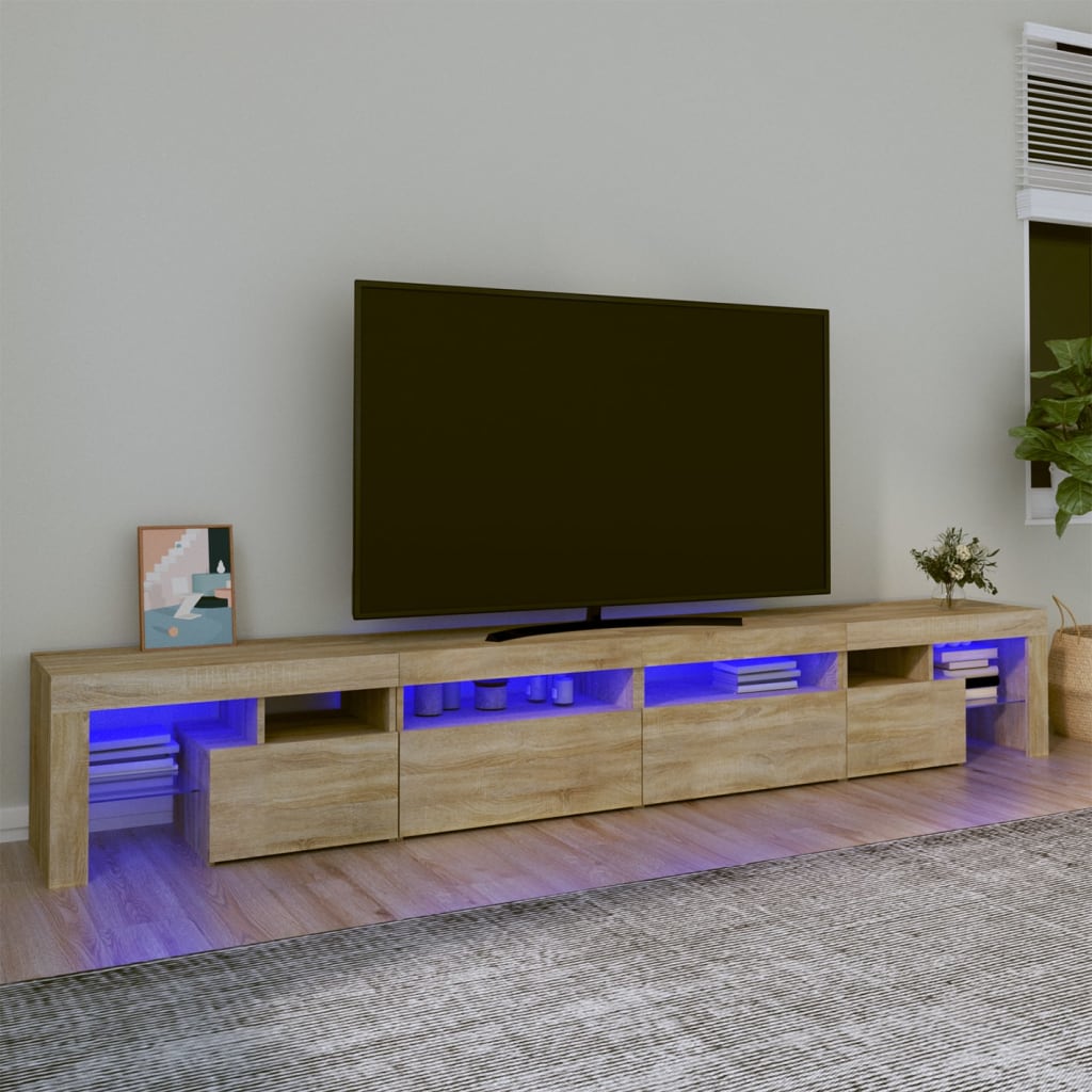 Tv-meubel met LED-verlichting 260x36,5x40cm sonoma eikenkleurig is nu te koop bij PeponiXL, paradijselijk wonen!