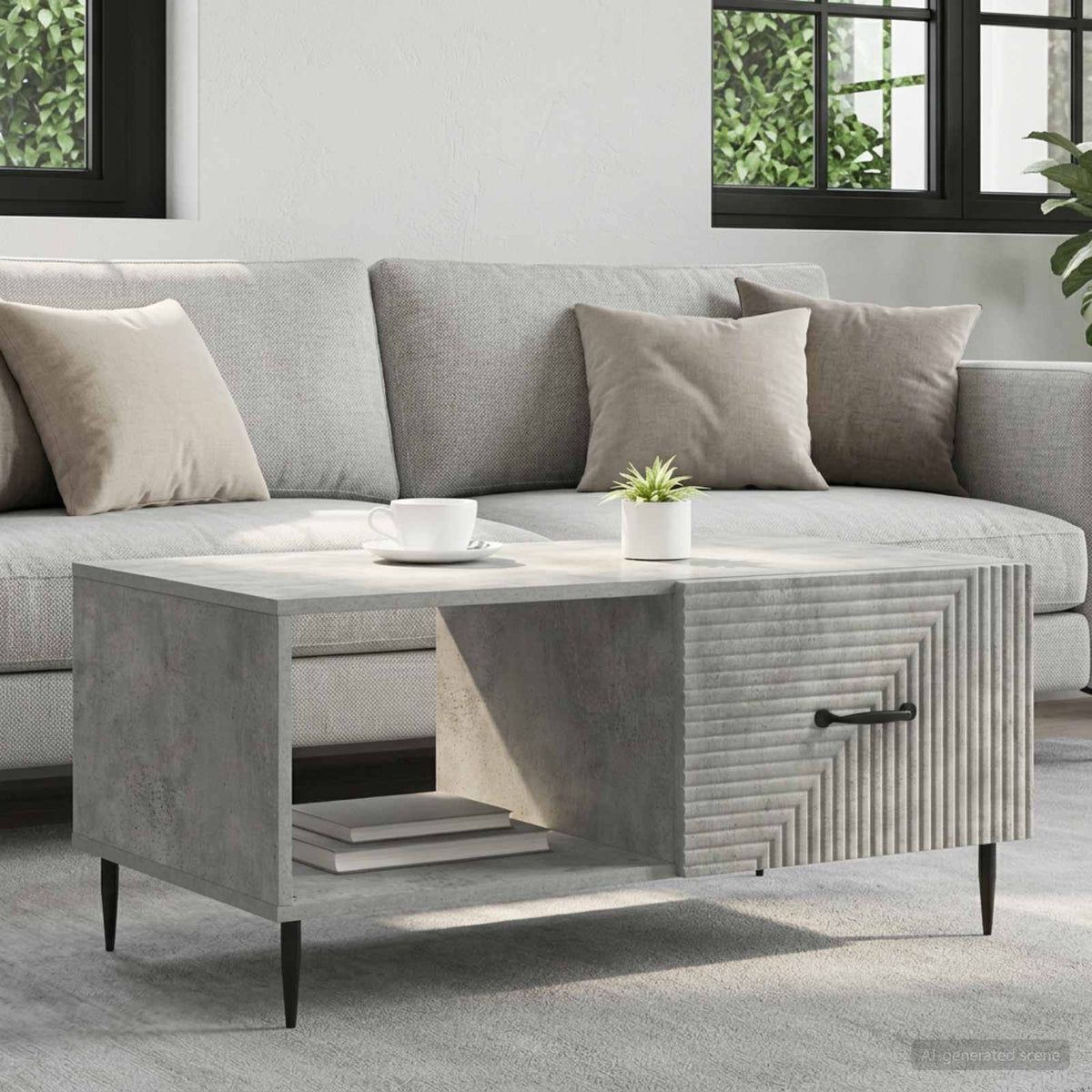 Salontafel Betongrijs 90 x 50 x 40 cm Bewerkt hout is nu te koop bij PeponiXL, paradijselijk wonen!
