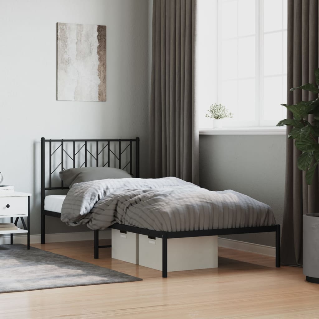 Bedframe met hoofdbord metaal zwart 90x190 cm is nu te koop bij PeponiXL, paradijselijk wonen!