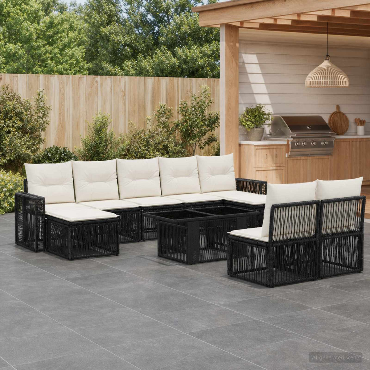 Tuinbankenset 10 st Zwart en Cream Wit poly rattan is nu te koop bij PeponiXL, paradijselijk wonen!